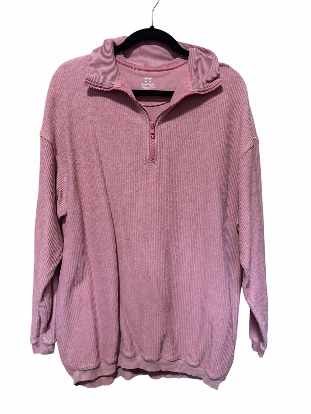aerie Oversized Dusty Pink Quarter-Zip Waffle Pullover - Picture 2 of 4